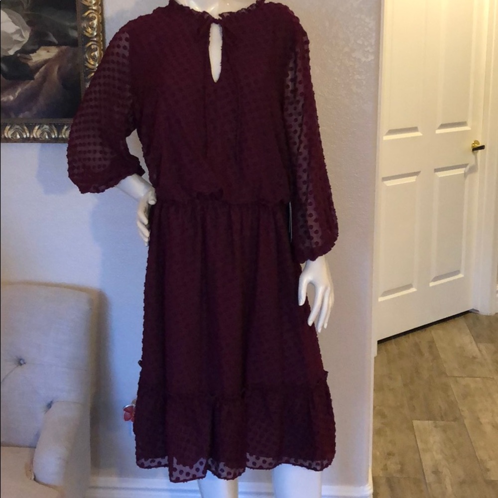 Cranberry elastic waisted peasant dress